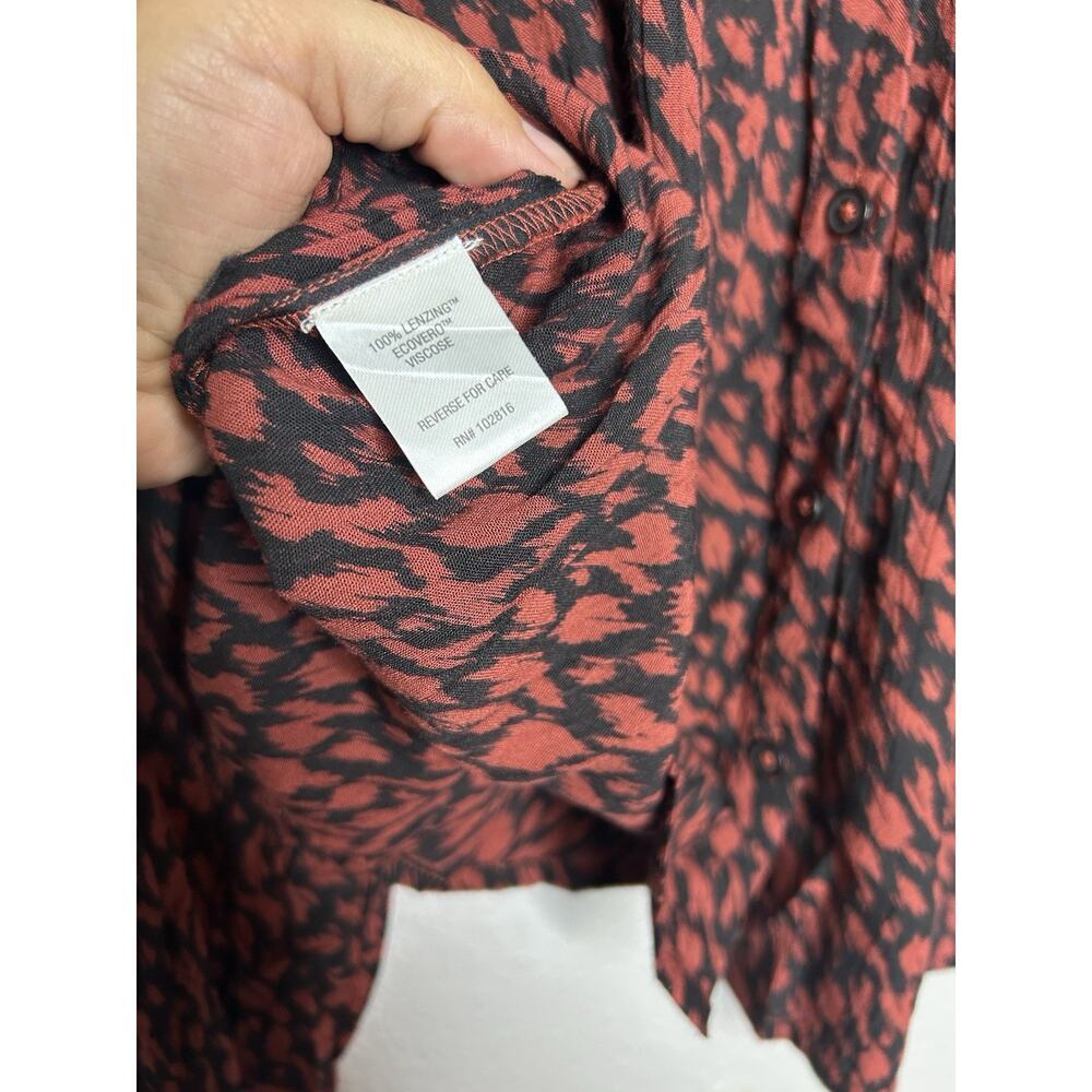 Garnet Hill Red Black Mock Neck Animal Print Long Sleeve Blouse Size Medium - Picture 8 of 11